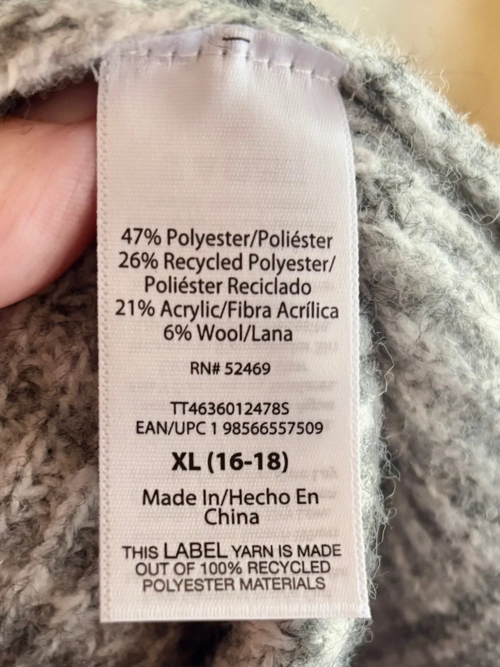 Time and Tru NWT XL Gray Marled Longline Cardigan Wool Blend